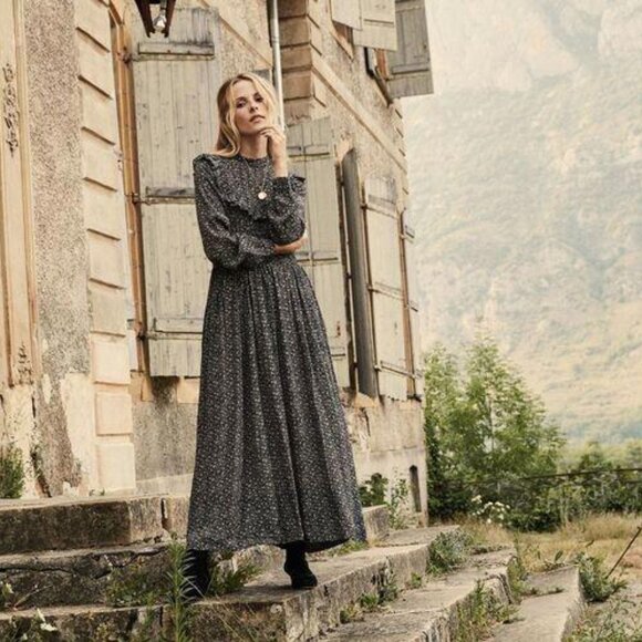 DOEN Hawthorne Maxi Dress Floral Printed Ruffle Long Sleeve Beach S NWT - Picture 2 of 7